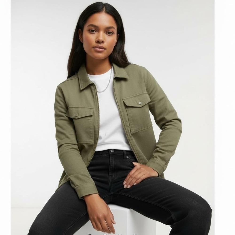 River Island Khaki Green Twill Herringbone Jacket